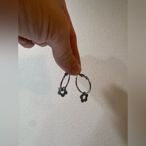 Elegant Silver Flower Hoop Earrings